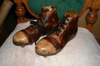 Vintage Antique Leather Football Shoes Stacked Cleats  Rare early 1900s Rugby