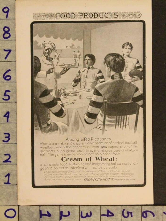 1900 SPORT VINTAGE FOOTBALL GAME TEAM KITCHEN FOOD CREAM WHEAT MINN AD ZV31