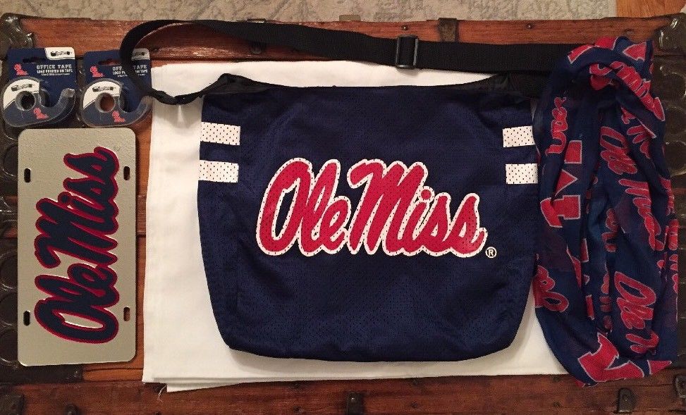 Lot of 5 Womens Ole Miss Rebels Jersey Bag Infinity Scarf License Tag & Fan Tape