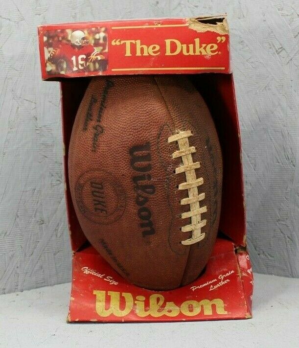 Vintage 1980s Wilson THE DUKE Official Size Leather Football in Joe Montana Box