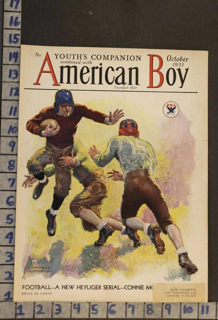 1933 SPORT FOOTBALL HELMET JERSEY CLEAT ATHLETE NFL ILLUS LOWELL COVER RJ66