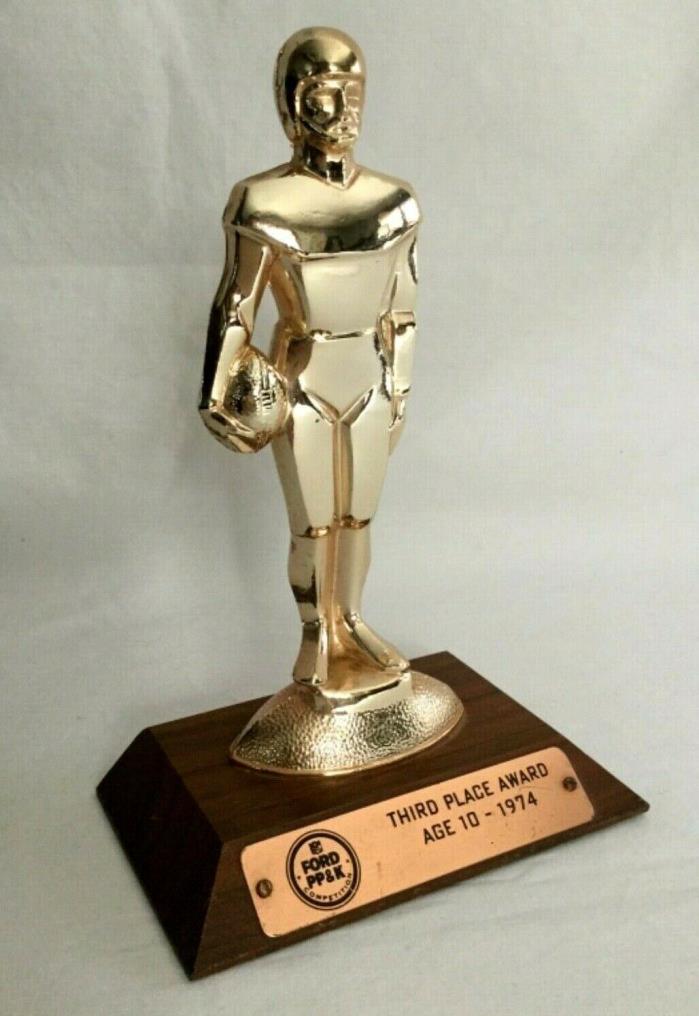 Vintage 1974 Ford Punt Pass & Kick Football Trophy 3rd Place Age 10 Solid Metal
