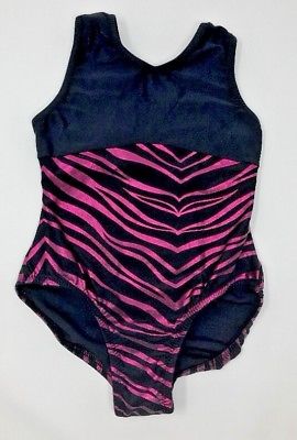 Girls Gymnastics Leotard Size Child Small Black Pink Zebra Design