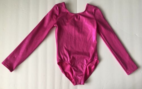 BALERA Youth Girls Gymnastics Leotard Medium Child Pink Shimmer Long Sleeves