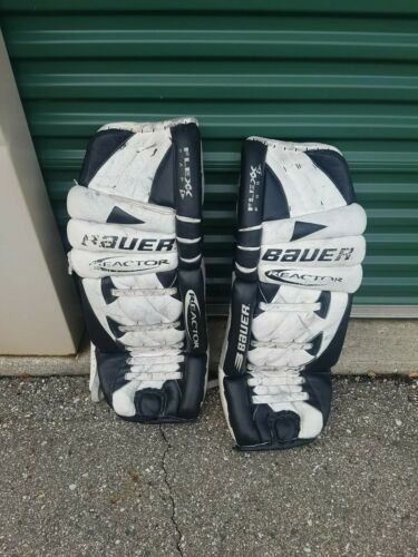 Bauer Reactor Flexx Dart Ice Hockey Goalie Leg Pads GP 33” White Black Leather