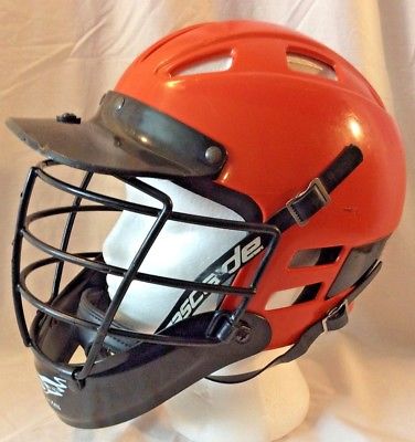 CASCADE Lacrosse Field Hockey Helmet XS Orange/Black “Tigers” Good Used Cond.