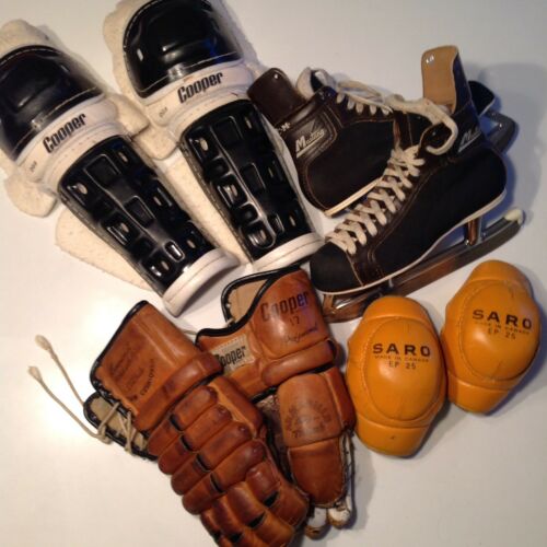 VTG Cooper CCM Shin Elbow Pad Gloves Skates Ice Hockey Equipment BUNDLE Man Cave