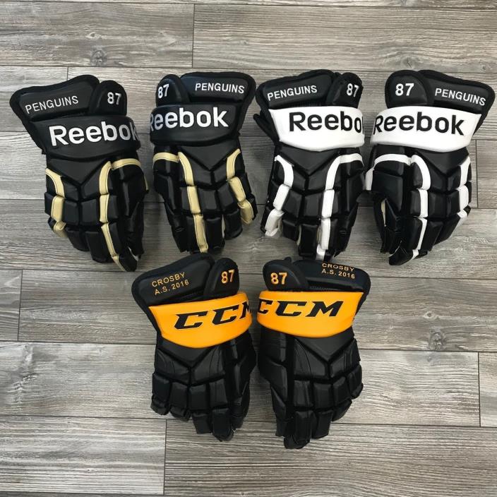 NEW! NEVER SEEN BEFORE!! 3 PAIRS OF SIDNEY CROSBY NHL PRO STOCK HOCKEY GLOVES