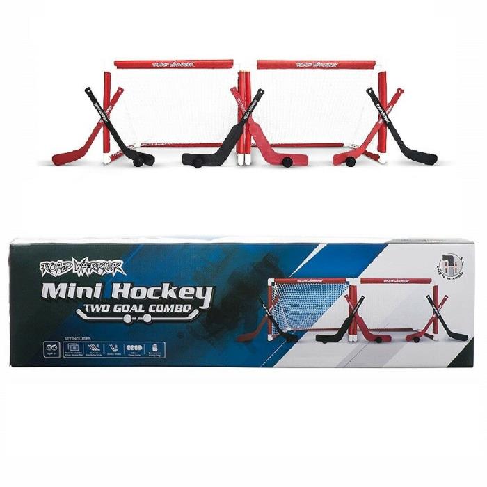 Road Warrior ROA-HOC-RWMNS2 Deluxe Mini Hockey Kit 2x Goal Nets 6X Sticks 4balls