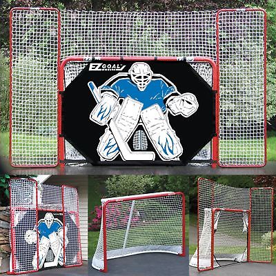EZGoal 2 in. Folding Steel Hockey Goal with Backstop - Shooter Tutor & Target...