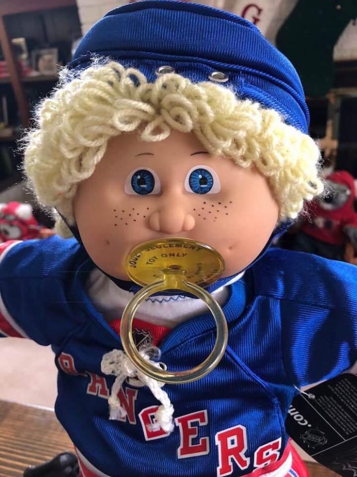 NY RANGERS NHL  BUILD A BEAR UNIFORM ON CABBAGE PATCH KID JESMAR PACIFIER