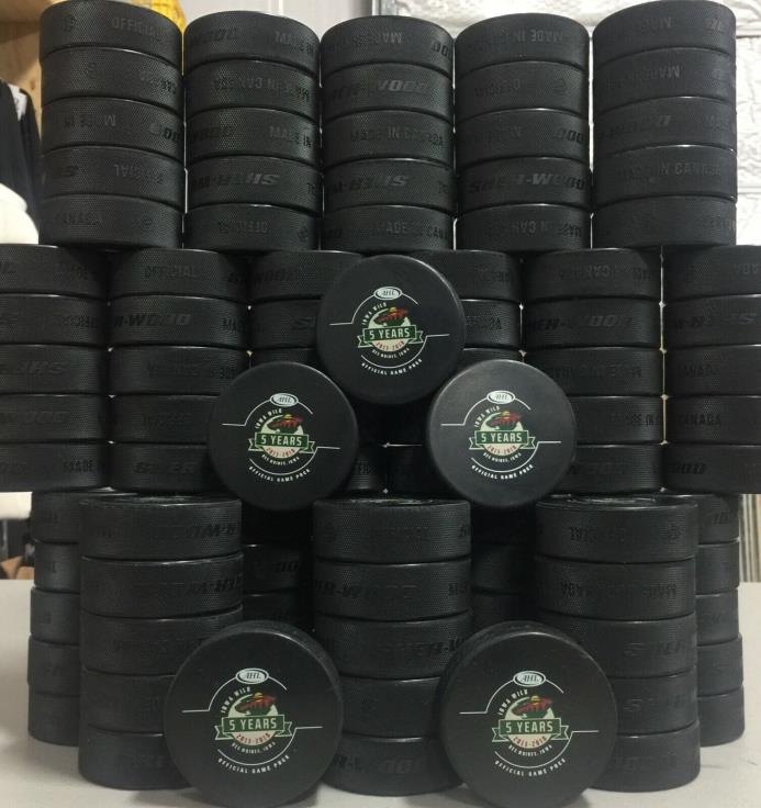 New Team Set (50) Sher-Wood Iowa Wild Pro Stock Official Game Pucks 9515