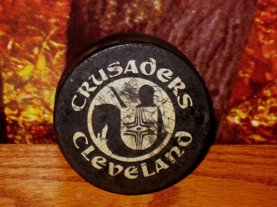 Vintage 1970s Cleveland Crusaders WHA Official Hockey Puck made Czechoslovakia