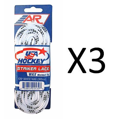 A&R Sports USA Hockey Laces - Waxed Striker Laces - White 120 Inches (3-Pack)