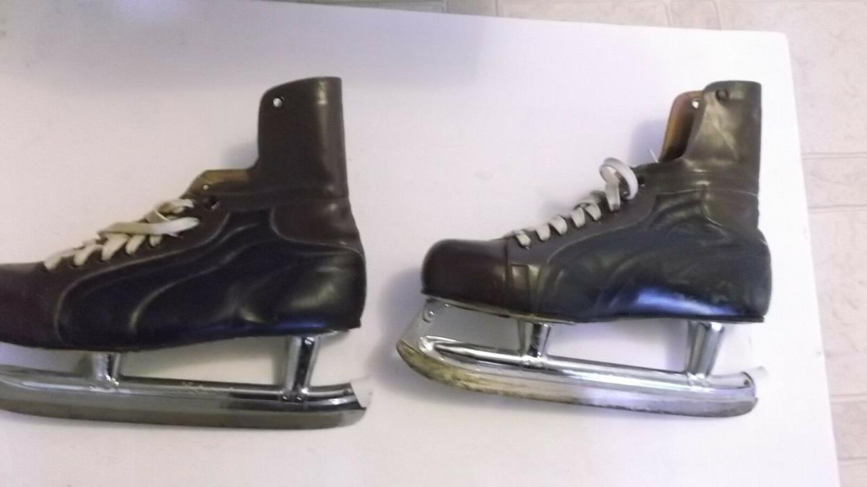 Vtg 60s Senior Pro A Leather 2 Tone Ice Hockey Skates Mens Sz 9.5 Made In Canada
