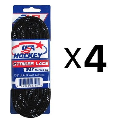 A&R Sports USA Hockey Laces - Waxed Striker Laces - Black 132 Inches (4-Pack)