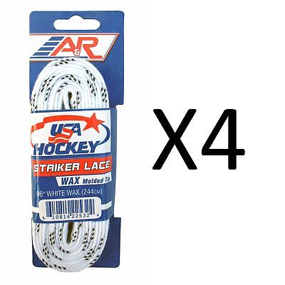 A&R Sports USA Hockey Laces - Waxed Striker Laces - White 96 Inches (4-Pack)