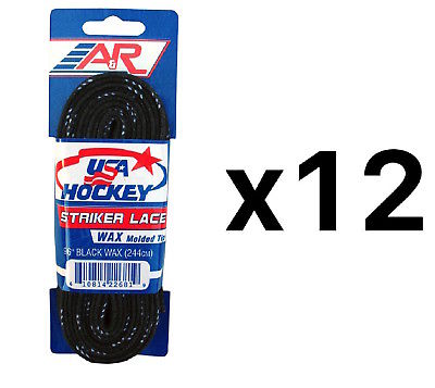 A&R Sports USA Hockey Laces - Waxed Striker Laces - Black 96 Inches (12-Pack)