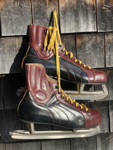 Vintage Old Hockey Leather Skates, Ice Hockey Skates Men’s Size 12 Made Canada