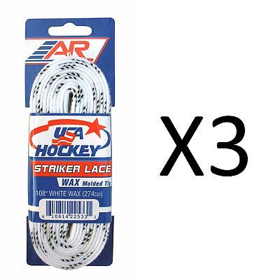 A&R Sports USA Hockey Laces - Waxed Striker Laces - White 108 Inches (3-Pack)