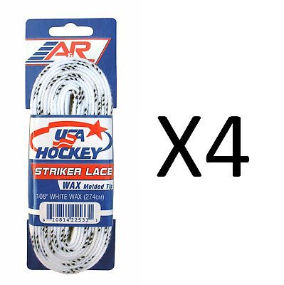 A&R Sports USA Hockey Laces - Waxed Striker Laces - White 108 Inches (4-Pack)