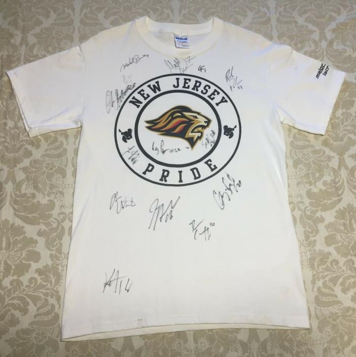 Mens S White New Jersey Pride Major League Autographed Lacrosse Team Shirt w/COA