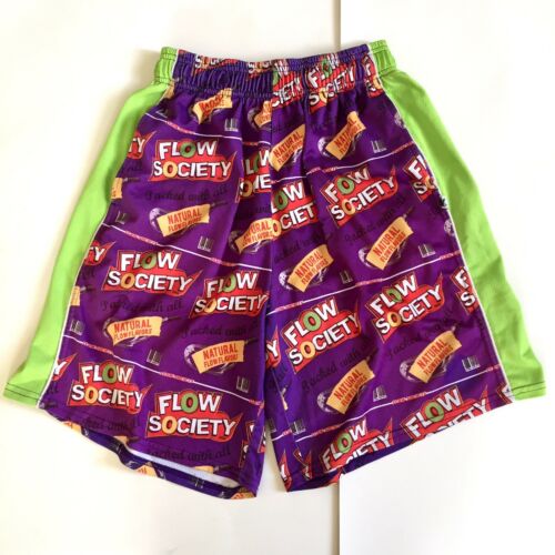 Flow Society Mens Purple Green Cereal Graphic Sports Lacrosse Shorts Size Medium