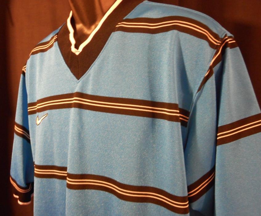 Nike Athletic Short Sleeve Jersey Top V-Neck Mens L Blue