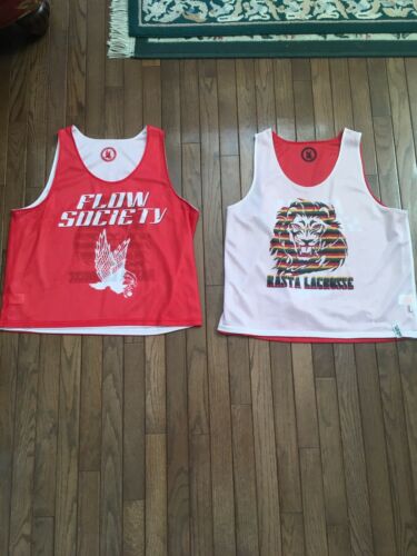 Lot Of 2 Flow Society Red And White Lacrosse Pinnies Size Boys Small/Medium