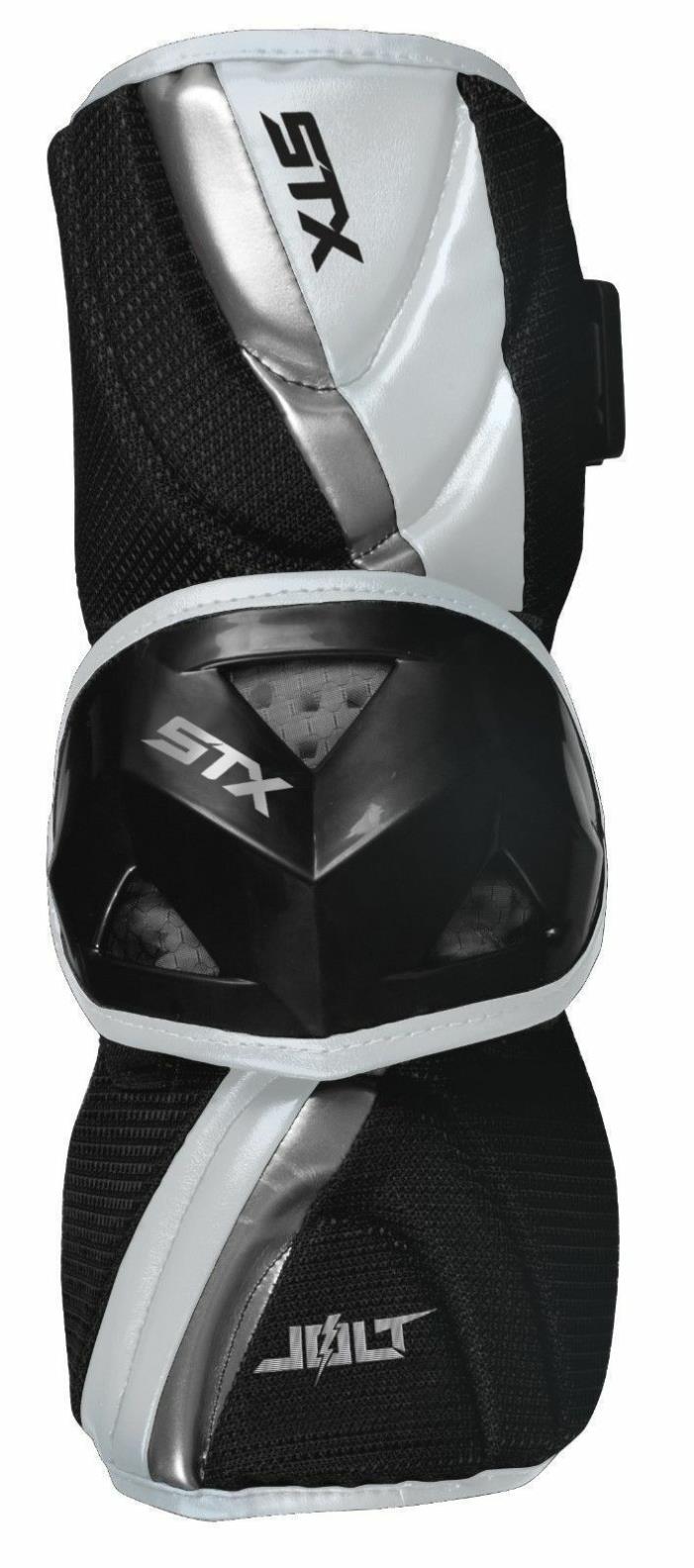 STX Jolt Lacrosse Arm Guards - Black/White/Silver - Youth Size L - NEW