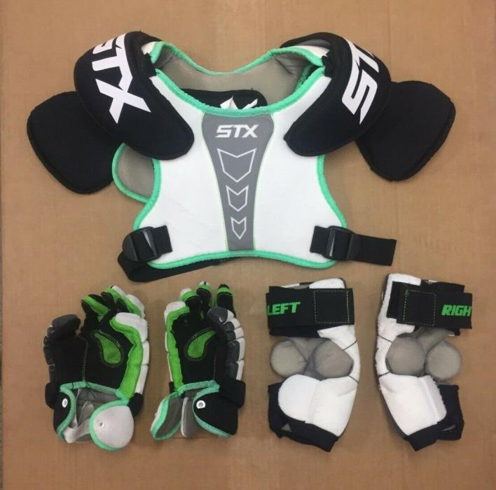 STX Lacrosse Cell 100 Field Gloves, Shoulder Pad Set, Arm Pad Set, Used
