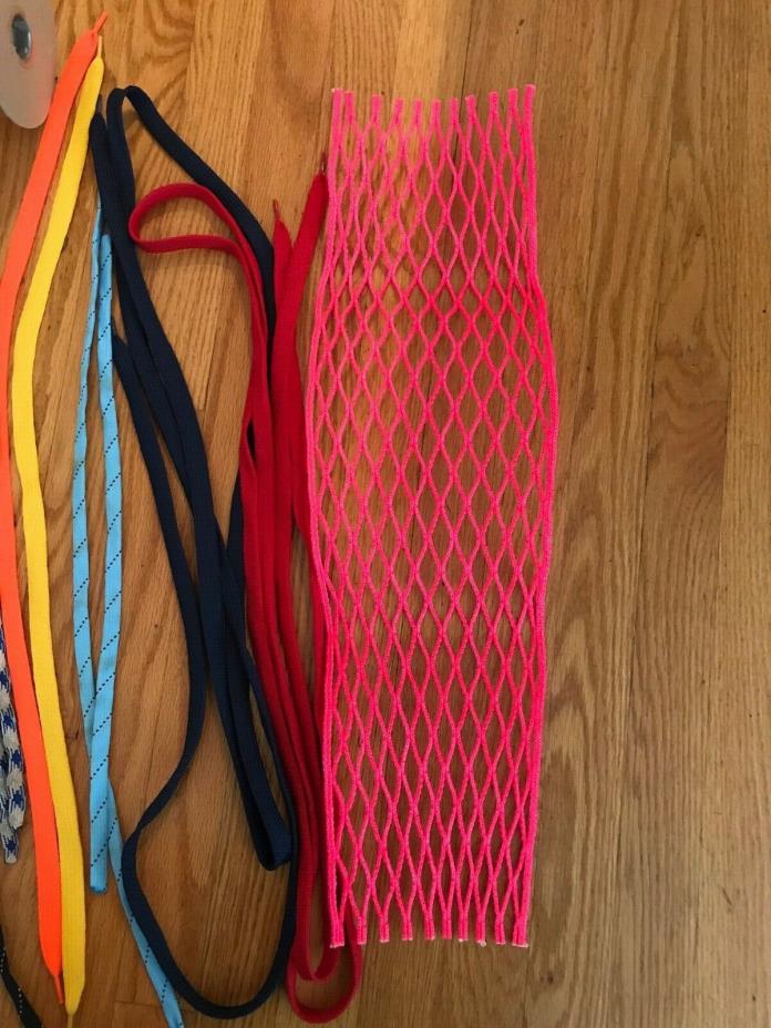 LACROSSE HEAD STRINGING LOT - New Pink Mesh(probably Jimalax),Strings & Stickers