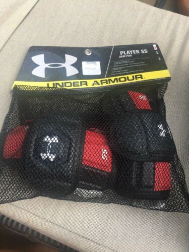 Boy's Under Armour Player Lacrosse White/Red Arm Pads Small (New)