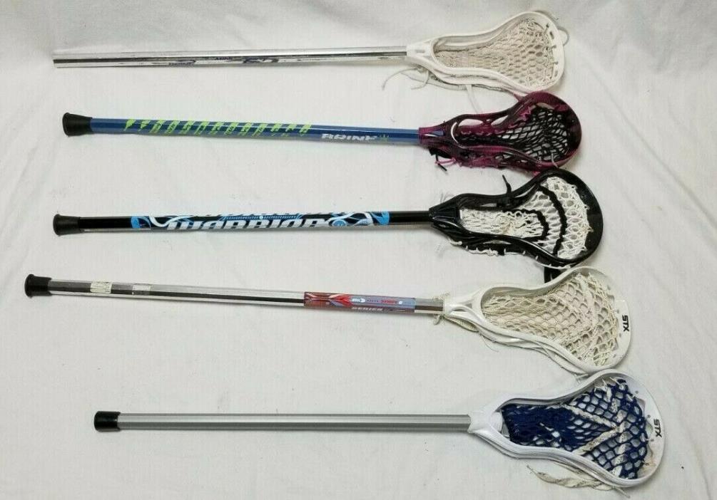 Lot of 7 Mini Trick Lacrosse Sticks-Warrior Cobra-Brine Mini E3-Reebok-Fiddle C