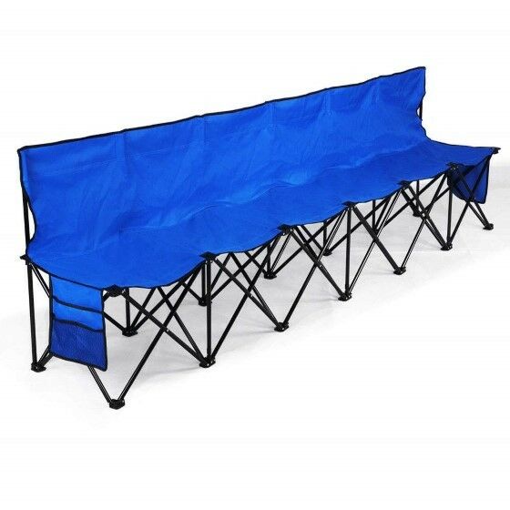 6 Seat Folding Bench Sports Sideline Chairs Portable With Carrying Case Strong