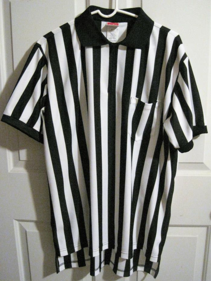 Rawlings - Black White Striped Referee Jersey - Collar/Zippered Front - Size XL