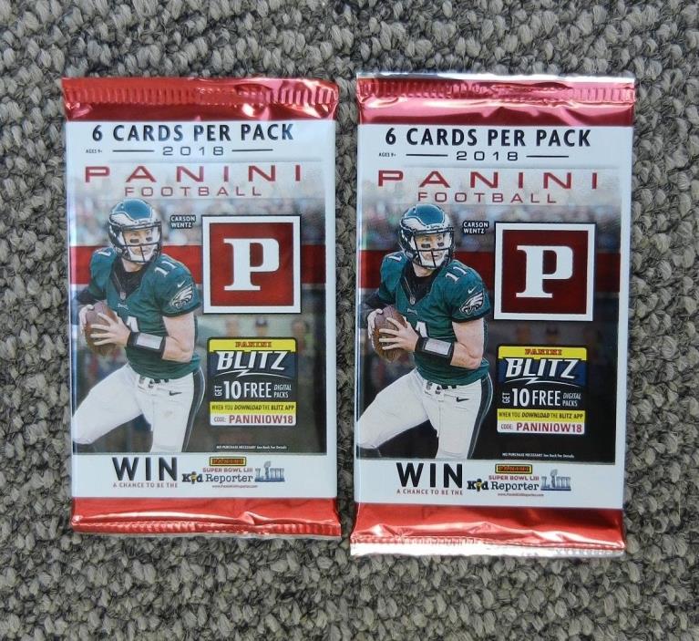 LOT OF 2  Packs UNOPENED OF 6 cards EACH 2018 PANINI FOOTBALL CARDS Carson Wentz