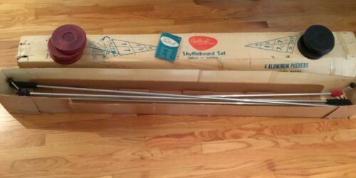 Vtg Sportcraft Shuffle Board 4 Rods 8 Official Shuffleboard Discs Pucks Game