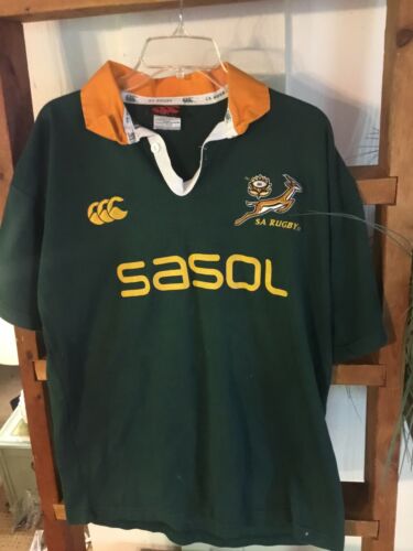 Canterbury South Africa Springboks Union Team Rugby Shirt L Green Sasol Mens Vtg