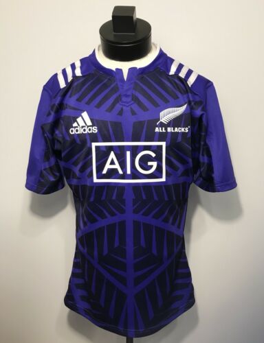 New Adidas All Blacks New Zealand AIG Rugby Player Jersey Mens Size Medium Blue