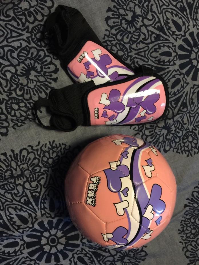 Trax Soccer Ball Size 3 Shin Guards Size XXS Purple Pink Hearts