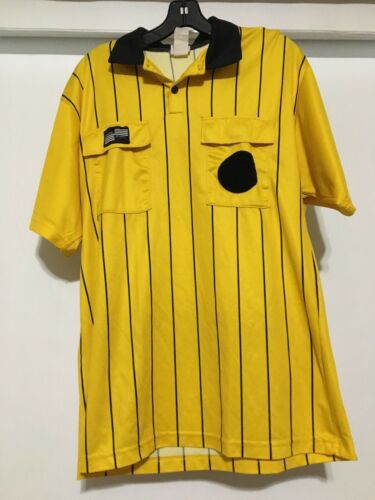 Official Sports US Soccer Federation Referee Yellow Striped Polo Shirt Medium
