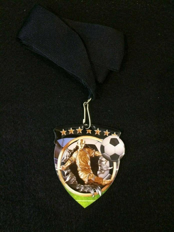 Youth Sports - Male 3D Soccer Medal with Black Neck Ribbon