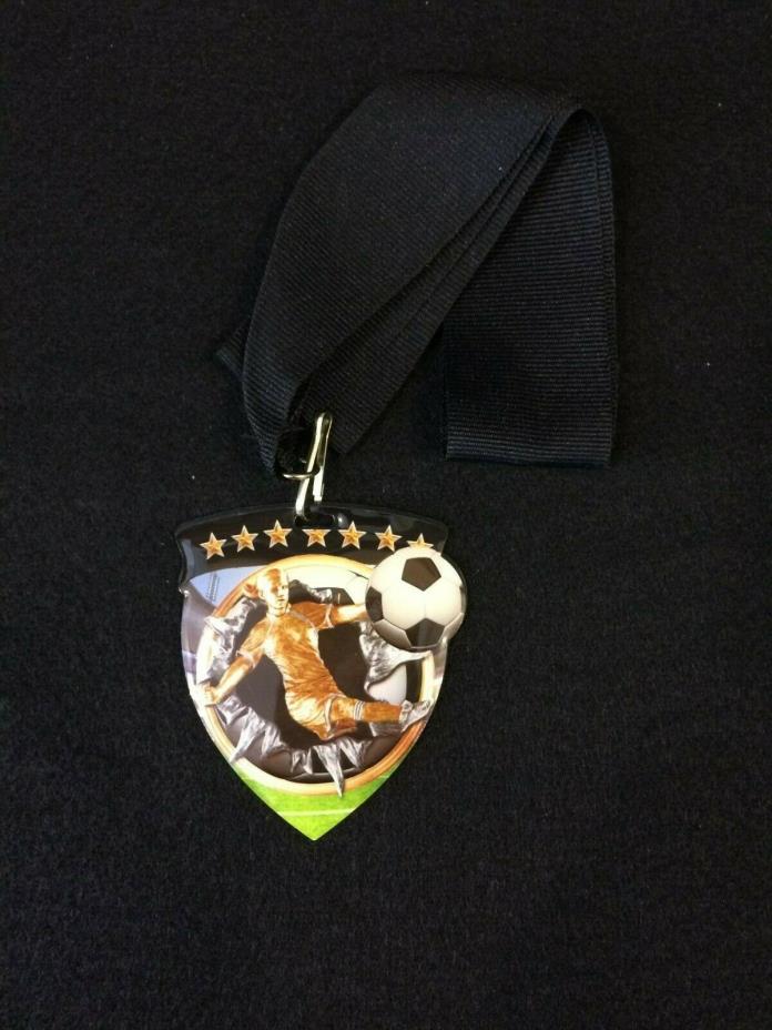 Youth Sports - Female 3D Soccer Medal with Black Neck Ribbon