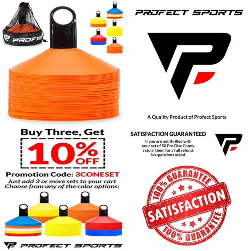 Pro Disc Cones Set Of 50 Agility Soccer W Carry Bag & Holder For Training Footba