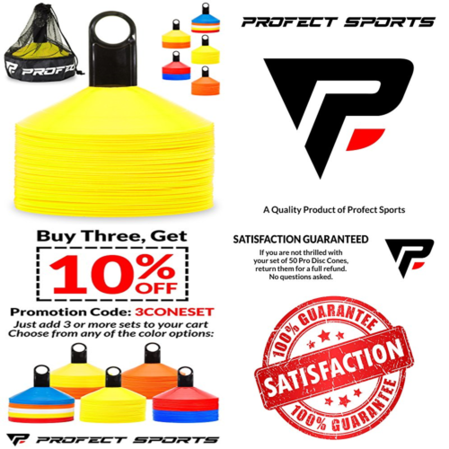 Pro Disc Cones Set Of 50 – Agility Soccer W Carry Bag & Holder For Training Foot