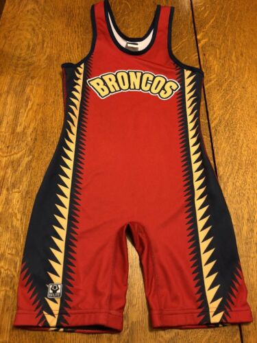 Brute Wrestling Singlet Adult Medium Broncos Denver Colorado Red And Gold W Blue