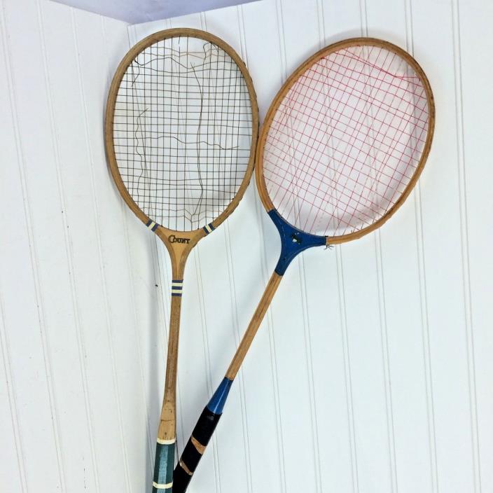 Cool Old Wooden Vtg Badminton Rackets Lot Of 2 Dunbar USA Racquet Vintage
