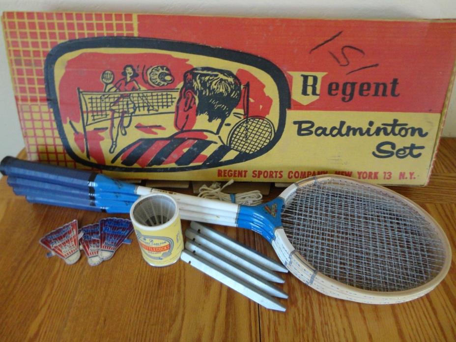 Vintage Regent Carlton 4 Racket Badminton Set w/ Shuttlecocks in Box -No Net
