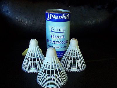 VTG Spaulding Carlton Plastic Shuttlecocks & Can Container with Lid ~3 birdies